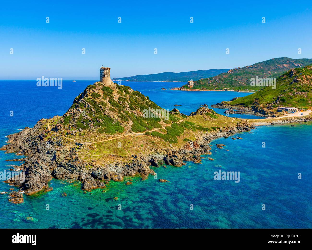 France. Corse-du-Sud (2A) Iles Sanguinaires. Vue aérienne de l'îlot de la Parata Banque D'Images