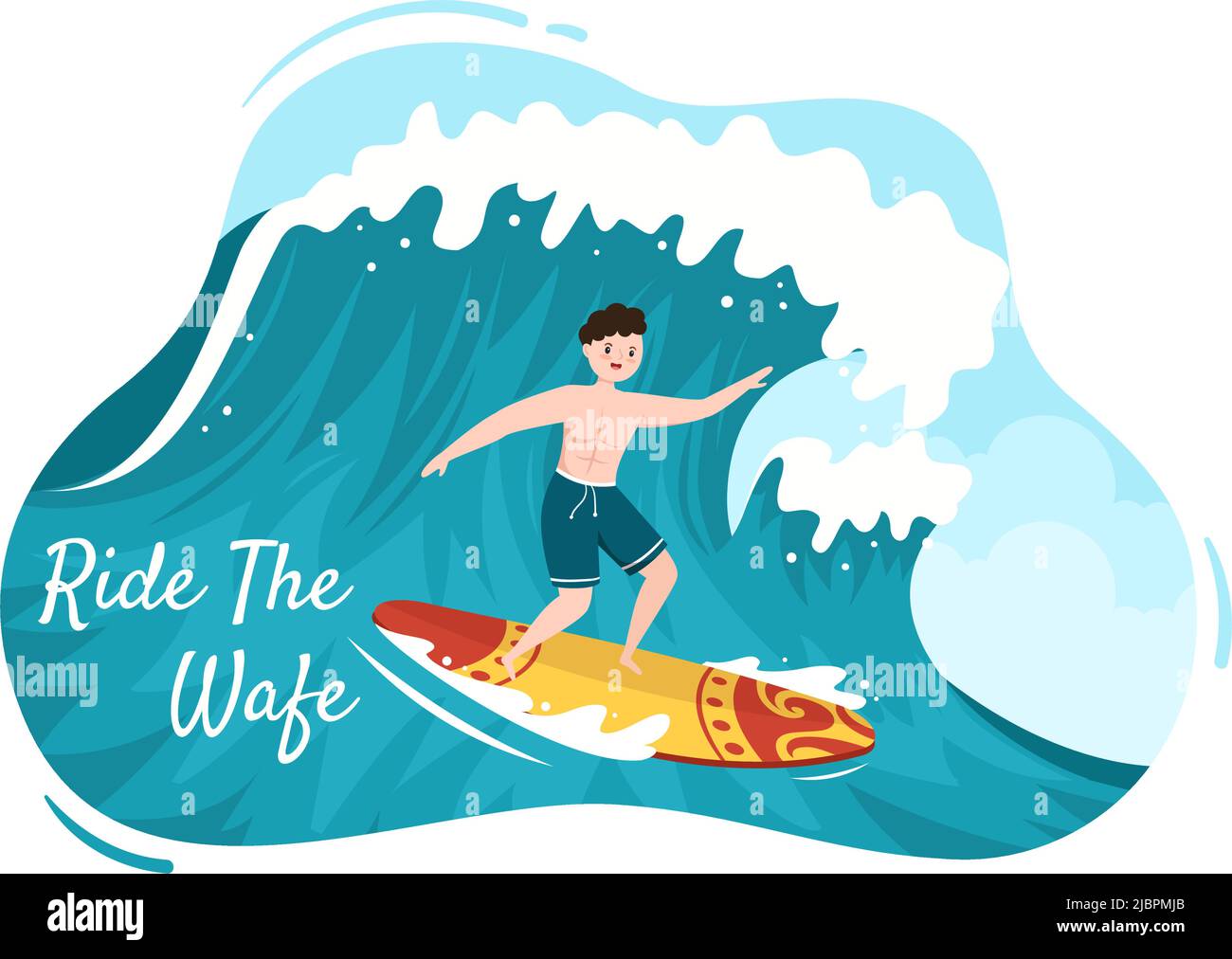 Surf d'été des activités de sports nautiques dessin-modèle Illustration avec la vague de l'océan équestre sur des planches de surf ou flottant sur le paddle-board dans le style plat Illustration de Vecteur