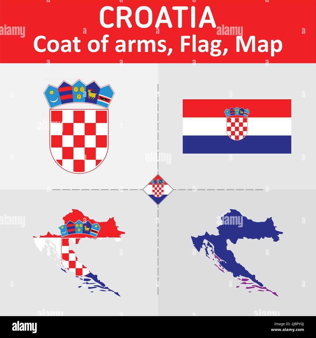 Croatie armoiries, drapeau et carte Illustration de Vecteur