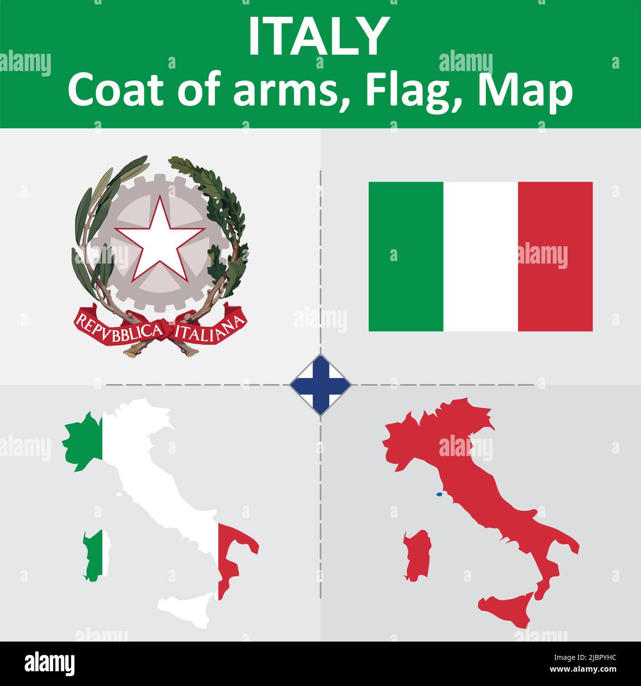 Italie armoiries, drapeau et carte Illustration de Vecteur