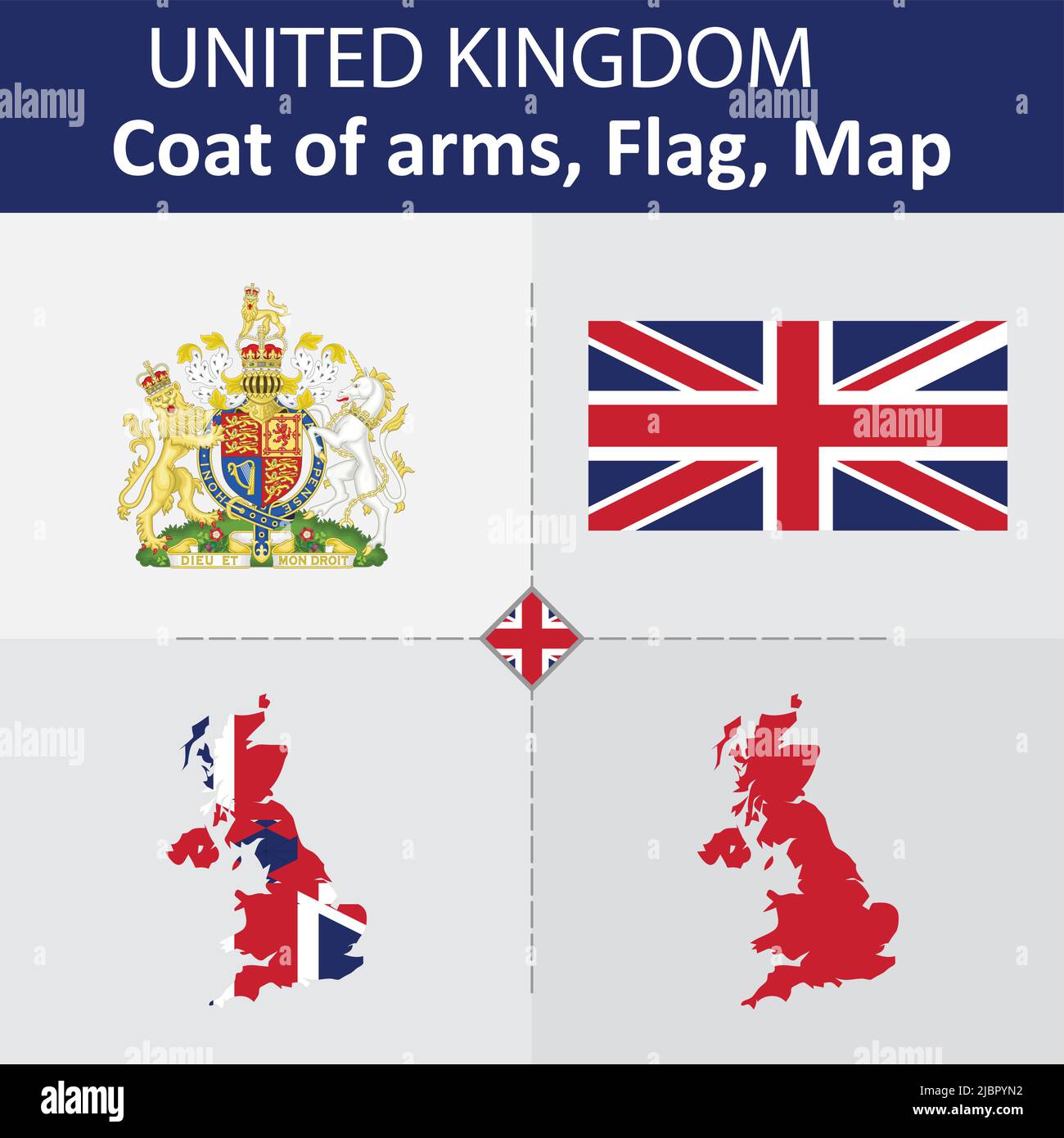 Armoiries, drapeau et carte du Royaume-Uni Illustration de Vecteur