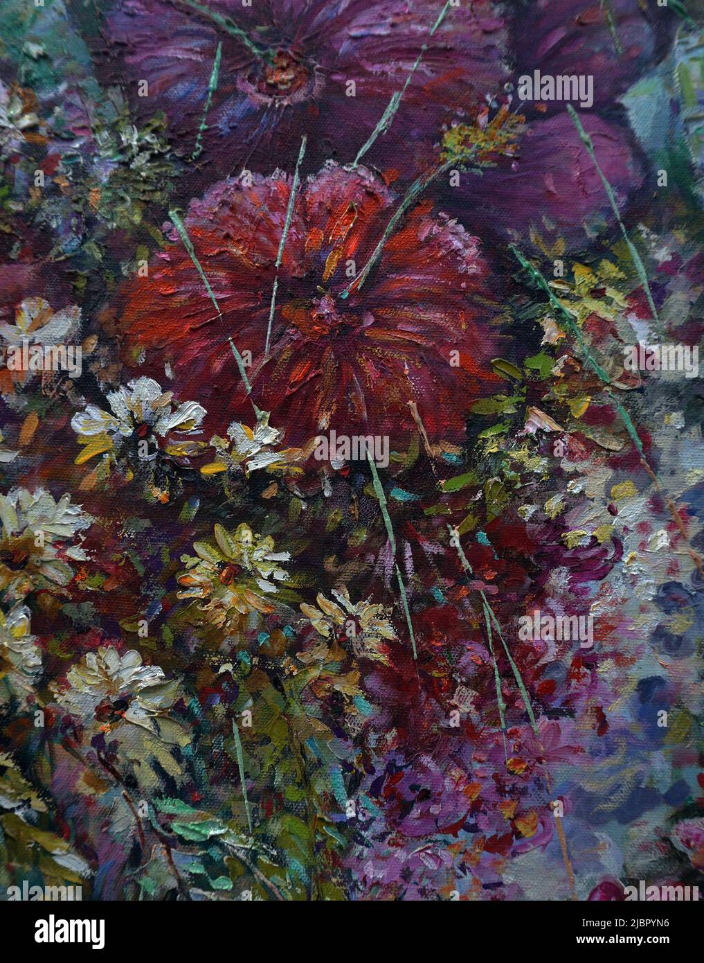 Fond pour conception peinture au pinceau coup de pinceau expressionnisme abstrait coloré encre couleur huile peintre peinture éclaboussure de couleur fleur pollen étamine botanique Banque D'Images