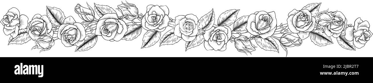Roses fleurs roses Design dans le style de coupe de bois d'époque Illustration de Vecteur