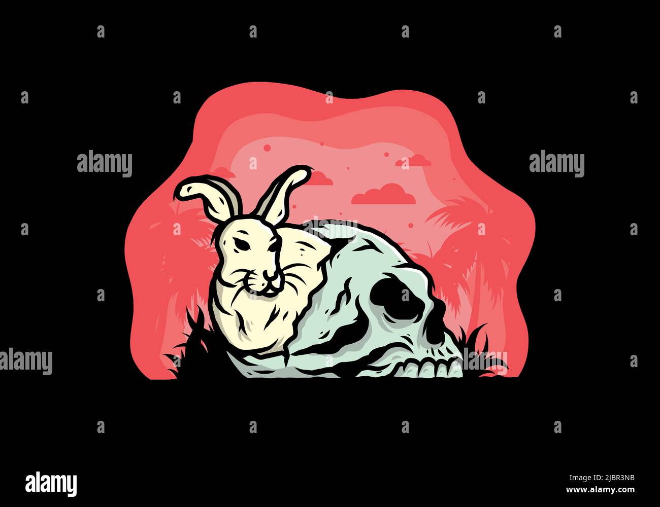 illustration de lapin se cachant dans le crâne humain Illustration de Vecteur