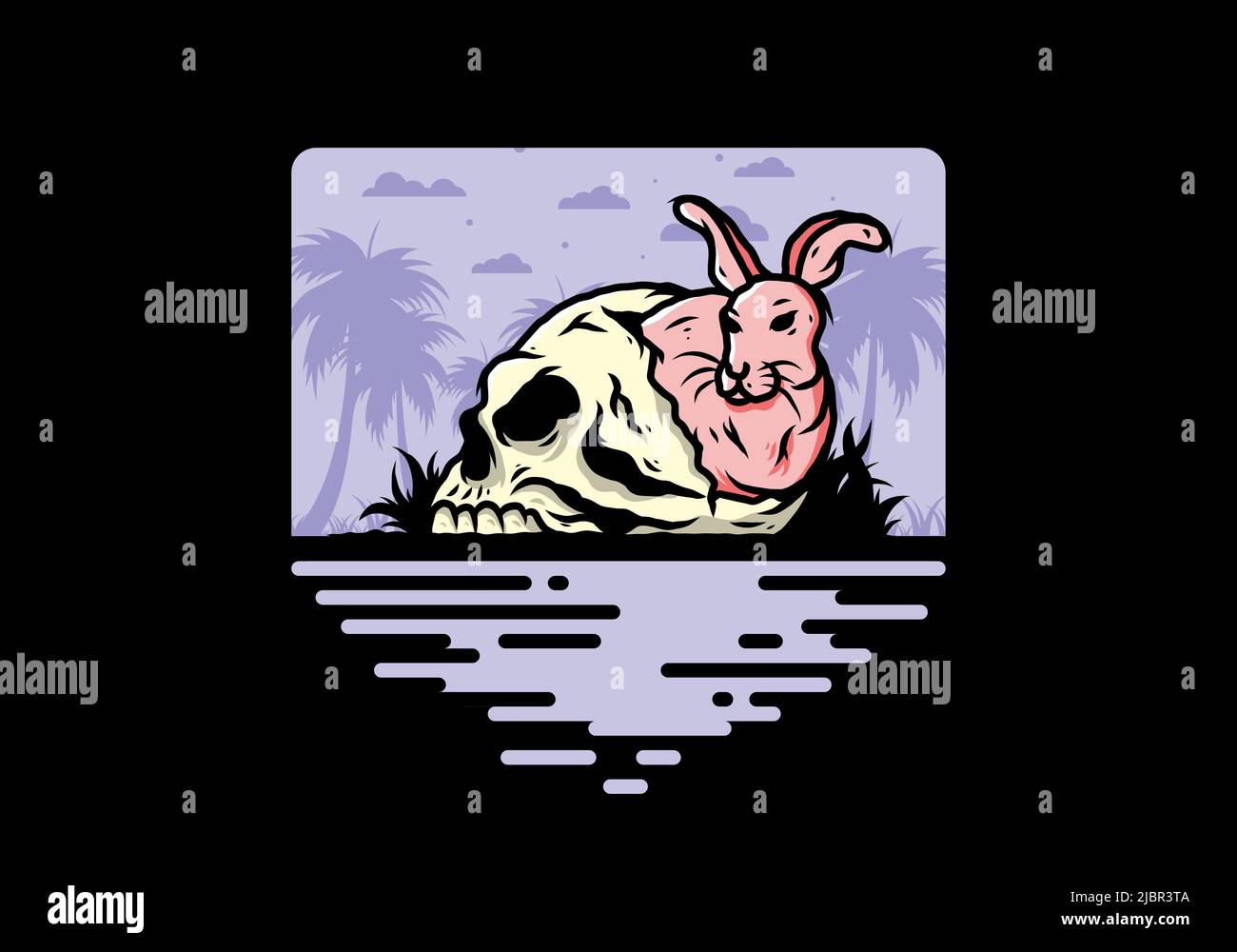 illustration de lapin se cachant dans le crâne humain Illustration de Vecteur