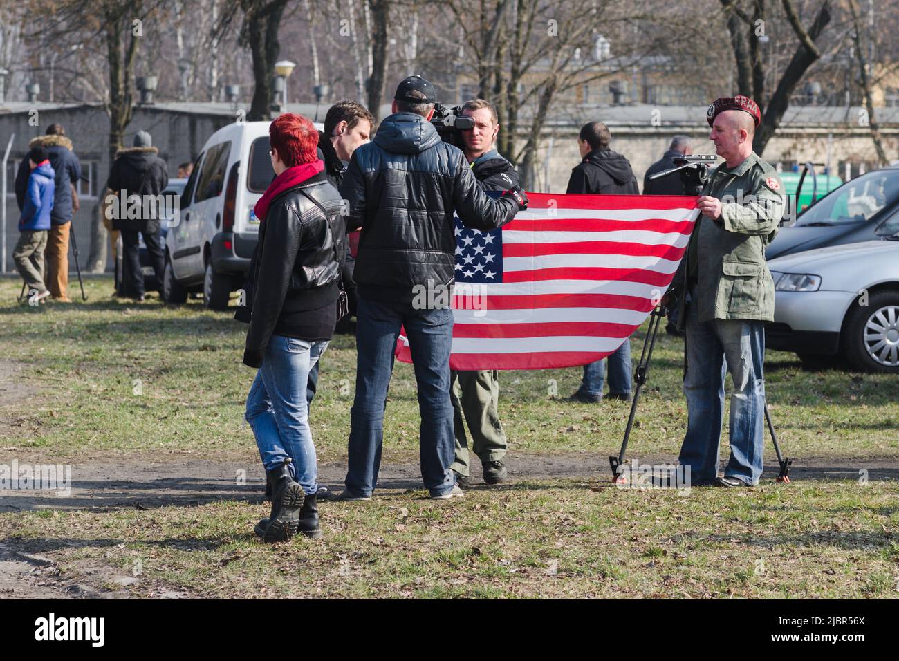 Lublin, Pologne - 25 mars 2015: Les fans de l'armée des États-Unis interviewés Banque D'Images