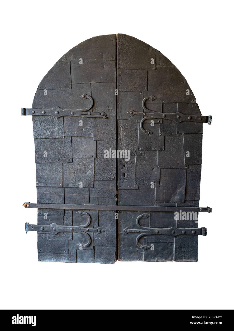 Ancienne porte médiévale en fer. Isolé sur blanc. Banque D'Images