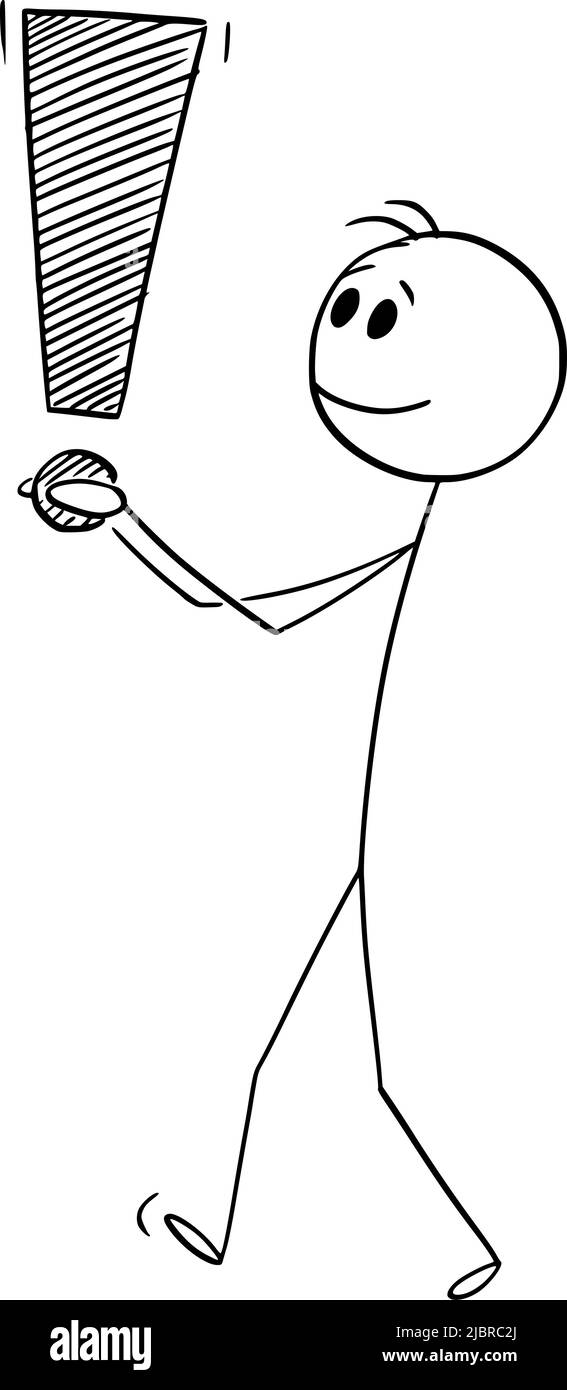 Personne portant un point d'exclamation ou un symbole, un bâton de dessin animé Figure Illustration Illustration de Vecteur