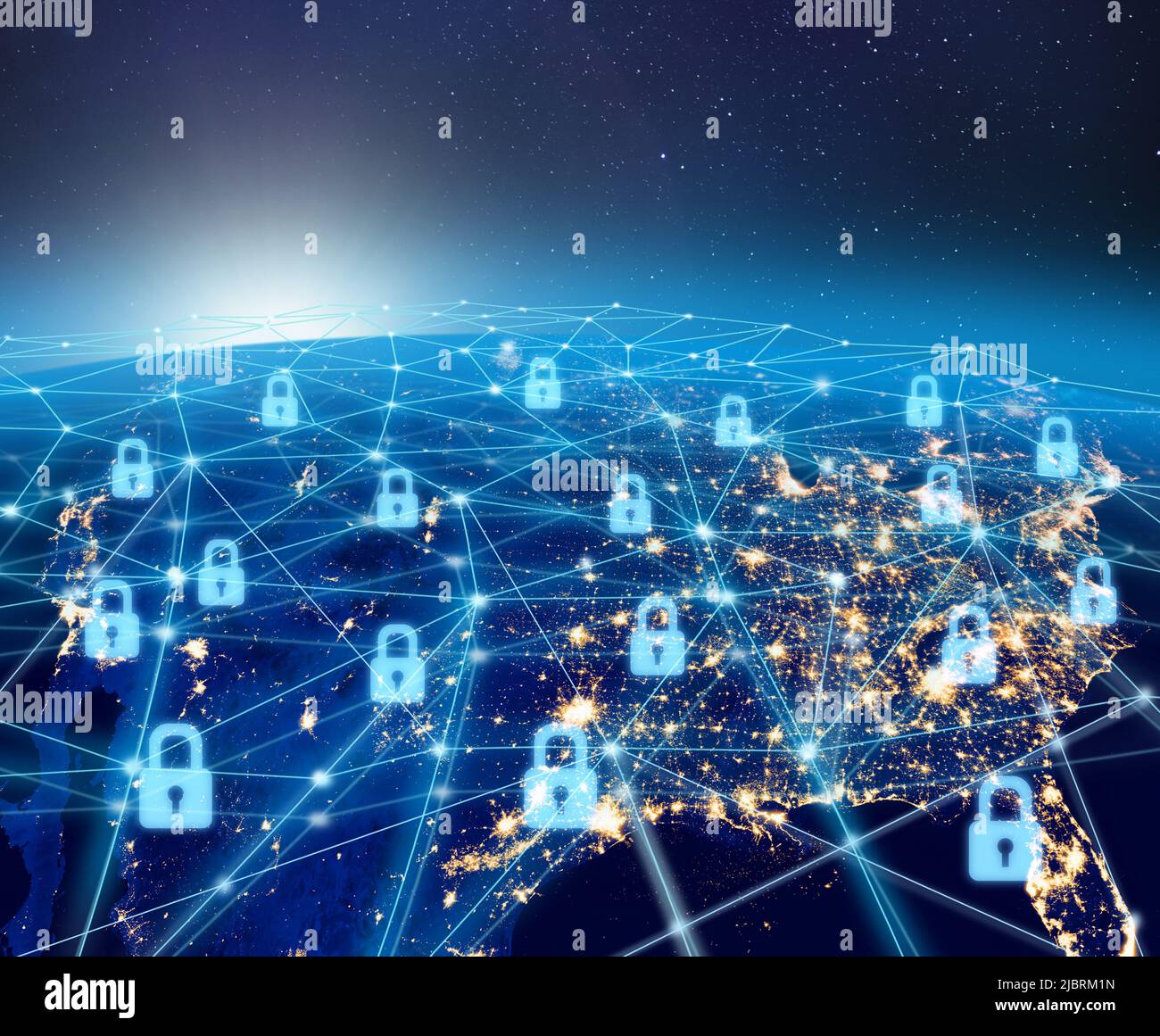 Concept mondial d'infrastructure de sécurité des données de réseau numérique Amérique du Nord. Quelques éléments de l'image fournie par la NASA. Banque D'Images