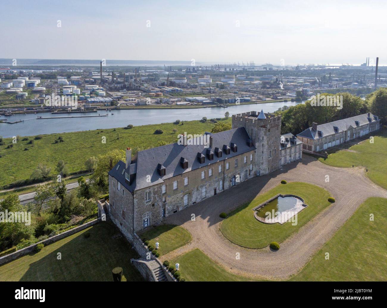 France, Seine-Maritime, Gonfreville-l'Orcher, Château d'Orcher (vue aérienne) Banque D'Images