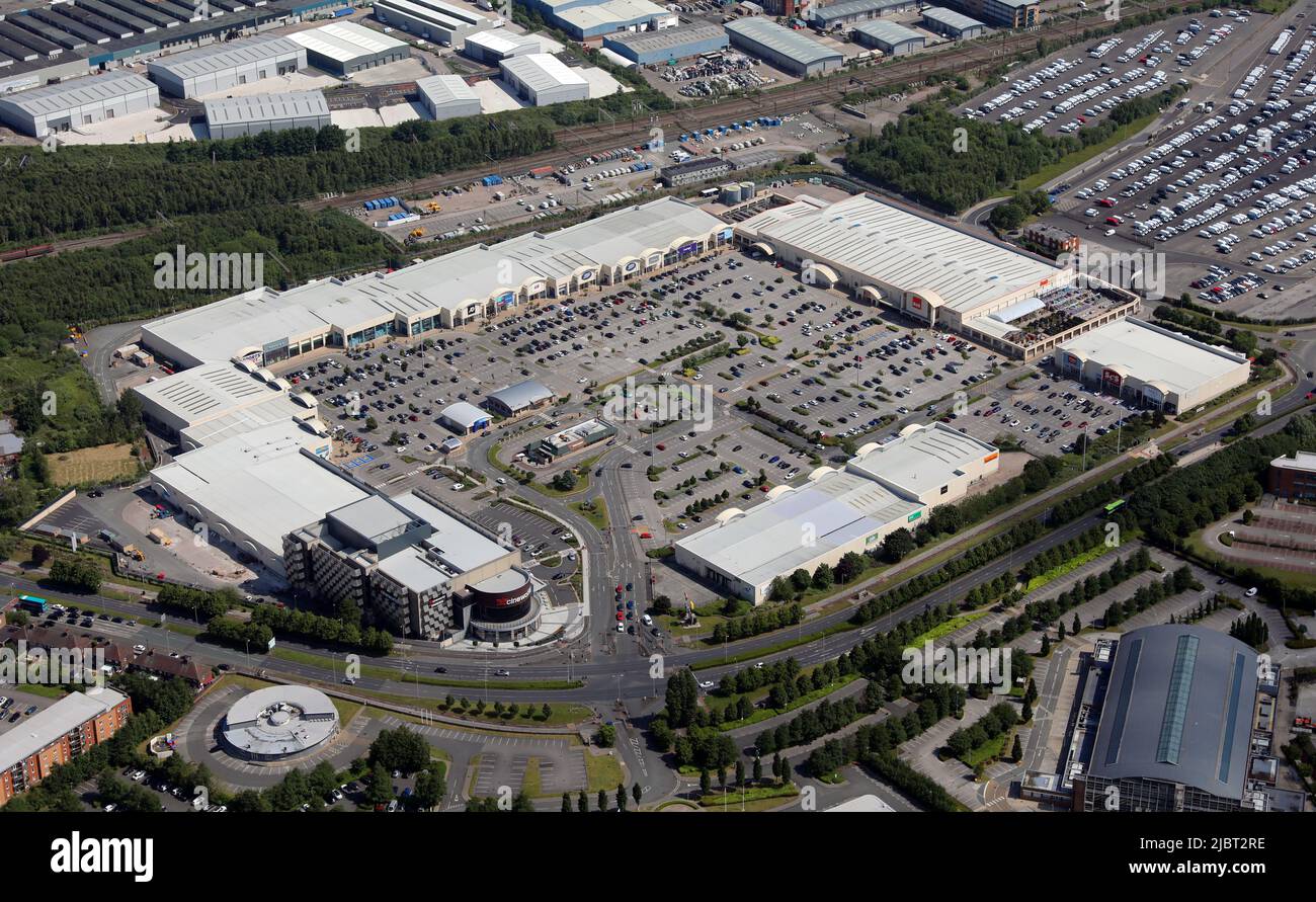 Vue aérienne du parc commercial New Mersey, Speke, Liverpool Banque D'Images