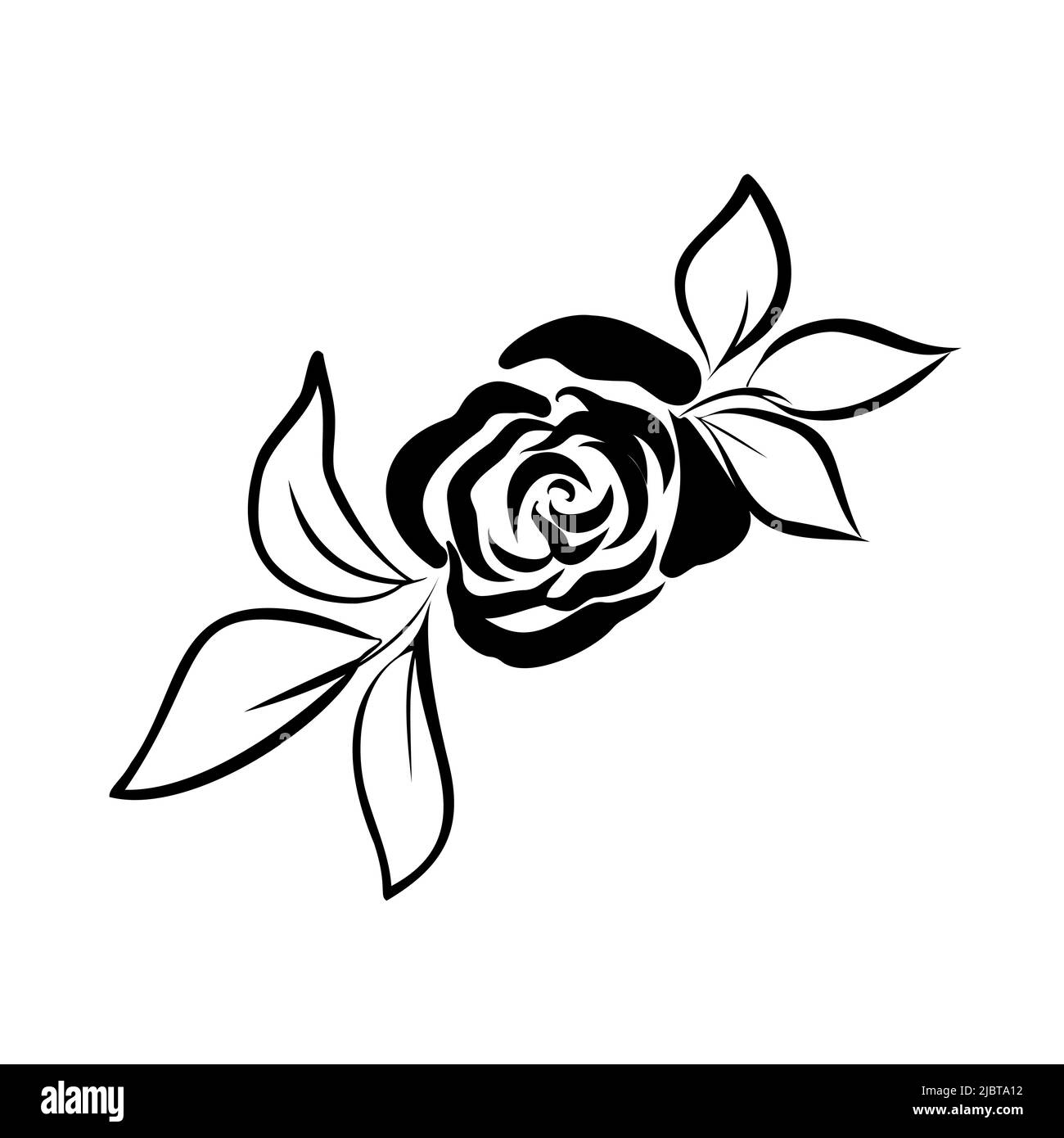 La Rose. Contour rose fleur. Illustration vectorielle, icône. Dessin noir et blanc, rose dessinés à la main dans le style des caniche. Illustration de Vecteur