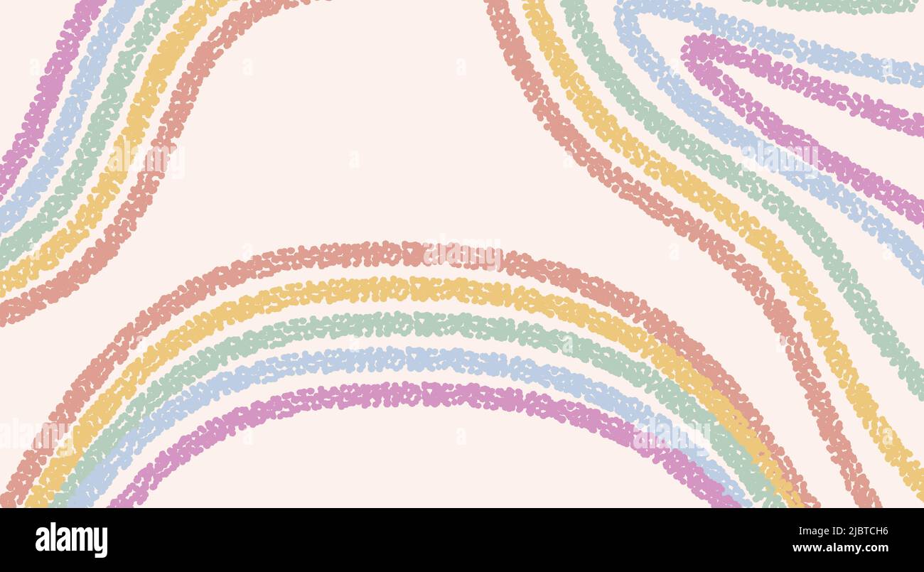 Arrière-plan abstrait de couleur pastel vectorisé à la main avec espace de copie et rayures arc-en-ciel. Modèle panoramique tendance pour bannière design, publicités Illustration de Vecteur