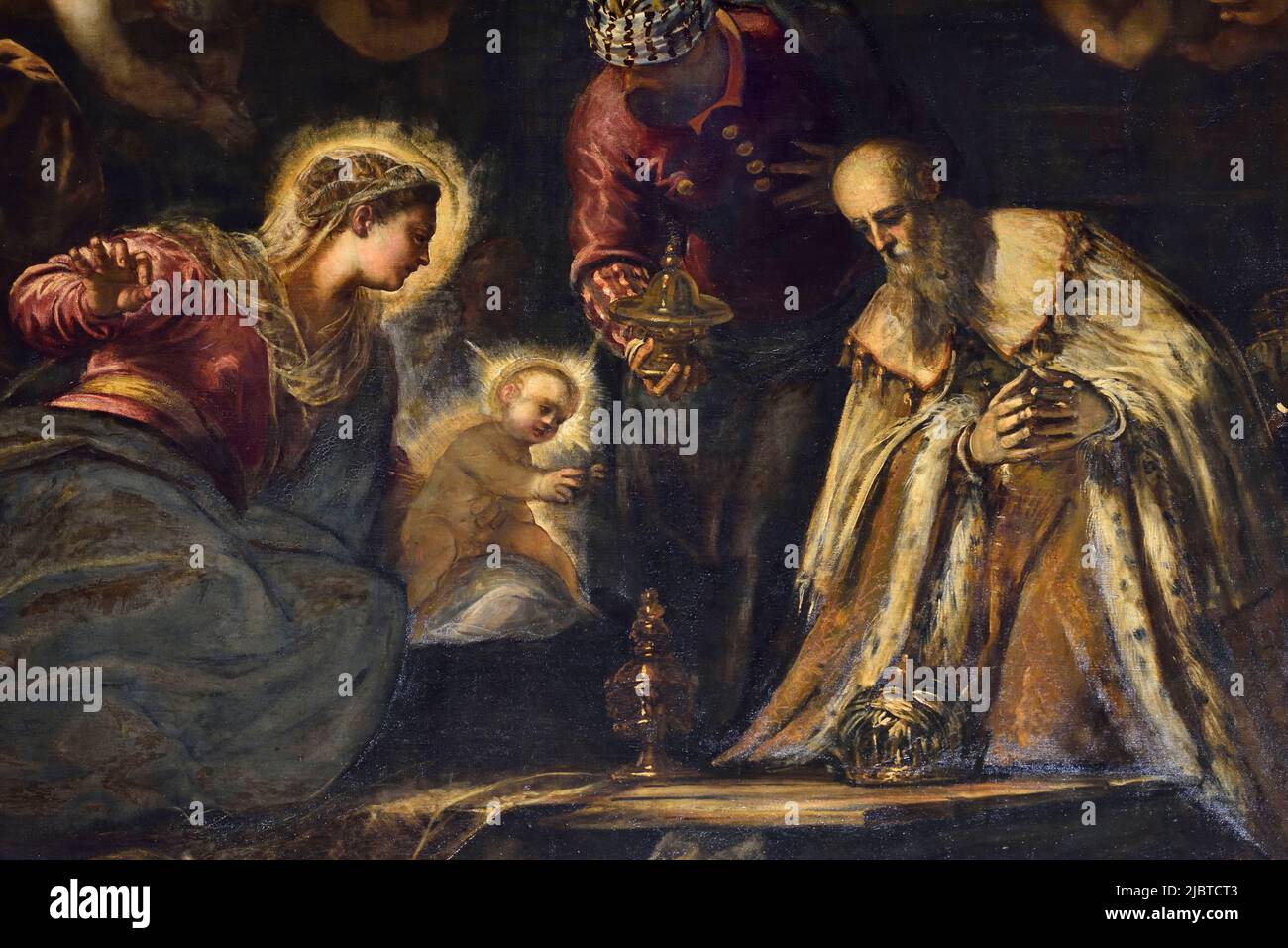 Italie, Venetia, Venise, classée au patrimoine mondial de l'UNESCO, quartier de San Polo, Scuola Grande di San Rocco, adoration des Magi par Jacopo Tintoretto Banque D'Images