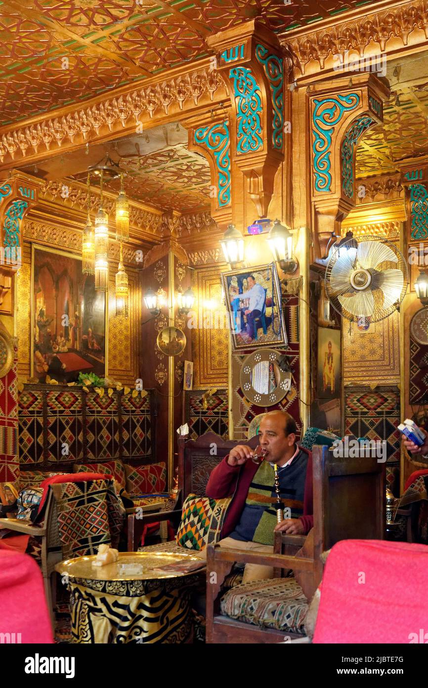 Égypte, le Caire, le Caire islamique, vieille ville classée au patrimoine mondial de l'UNESCO, café Waterwoman al Moez Banque D'Images