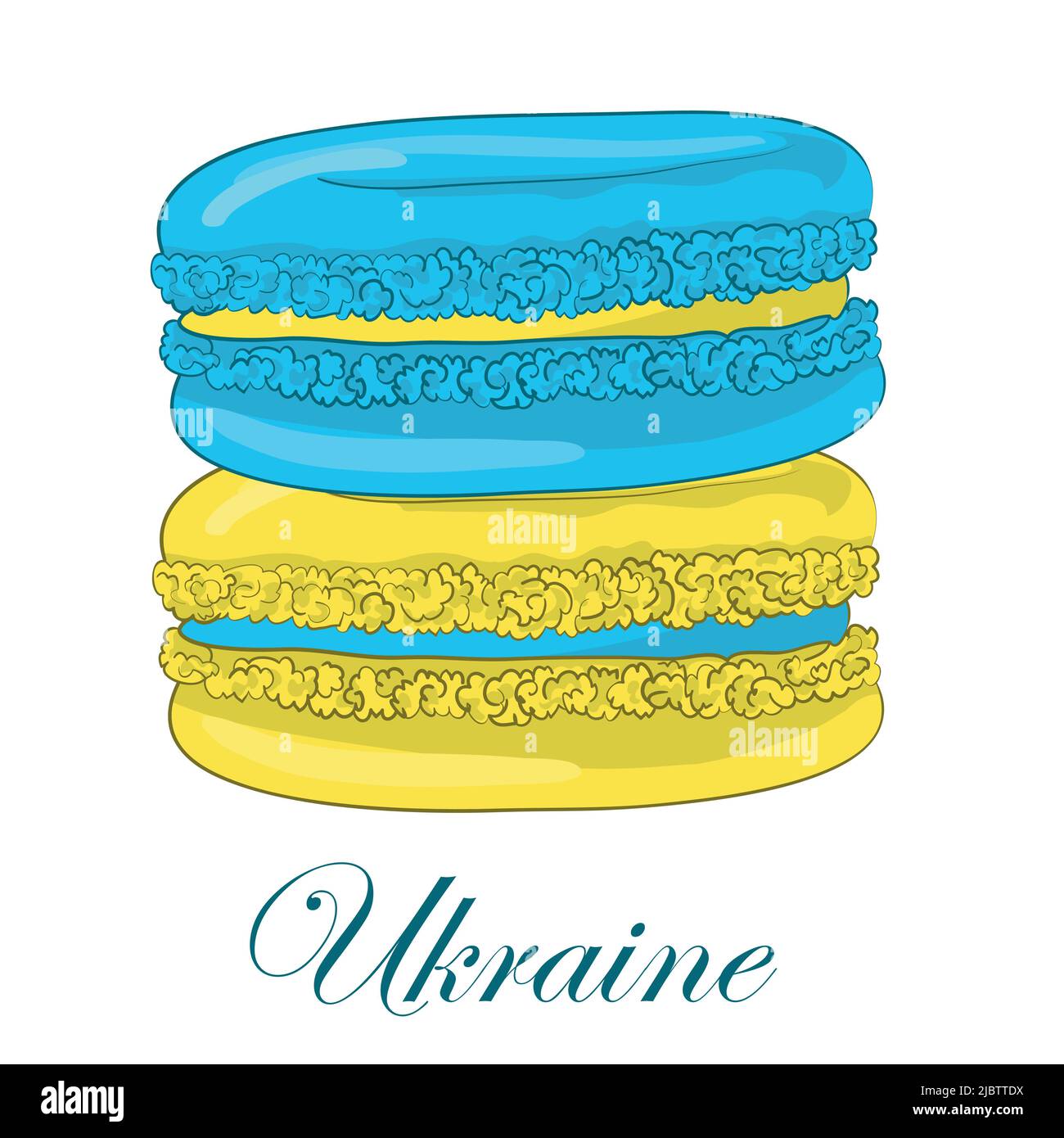 Drapeau de Macaron dessiné dans les couleurs du drapeau de l'Ukraine. Jaune et bleu. Illustration de Vecteur