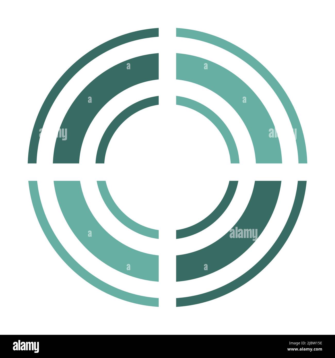 3 cercles coupés en pièces, un anneau à l'intérieur d'un autre, mince et large, icône de visée. Nuances de vert, design plat sur fond blanc illustration vectorielle. Illustration de Vecteur