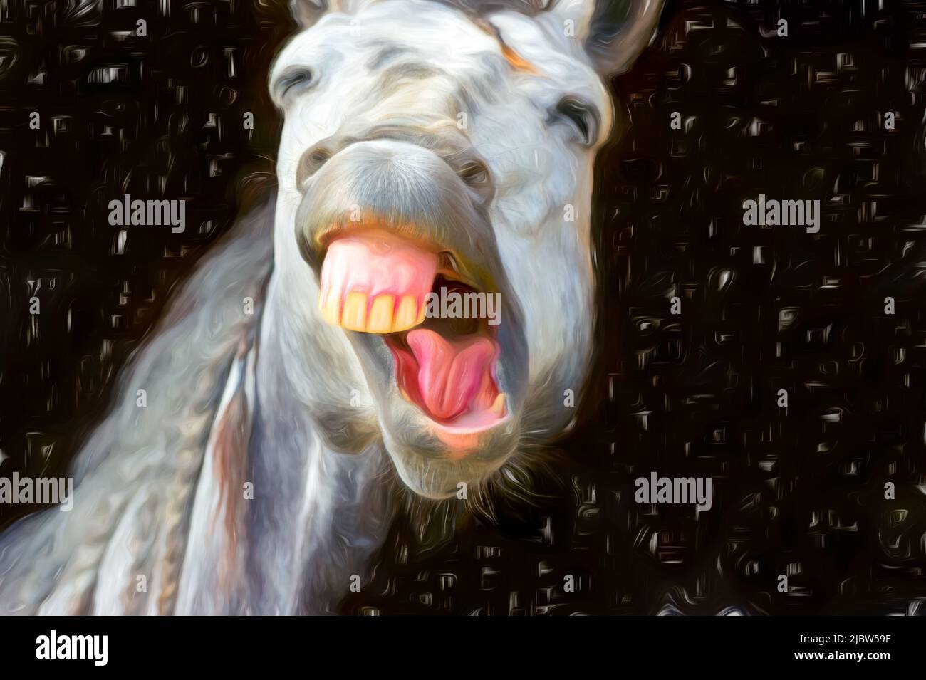 Un drôle de recherche de cheval est en train de rire avec Confetti raining vers le bas dans le format d'image de peinture Banque D'Images