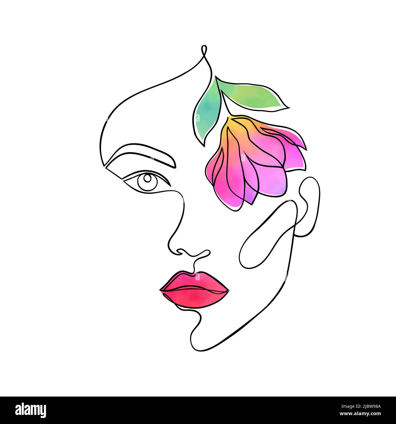 Visage de femme minimal avec fleur aquarelle Illustration de Vecteur