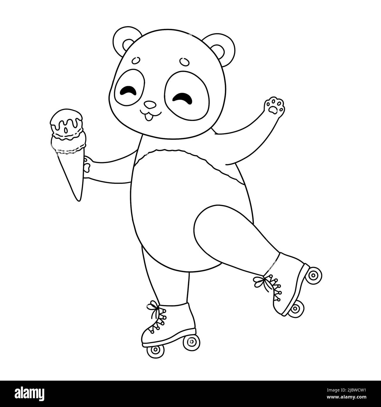 Panda d'été sur rouleaux avec coloration de crème glacée Banque D'Images