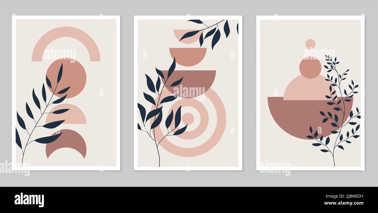 Collection d'affiches. Style minimaliste. Avec un style boho moderne. Cubisme. Composition de chiffres simples. Design pour dessin, logo, affiches, dans Illustration de Vecteur