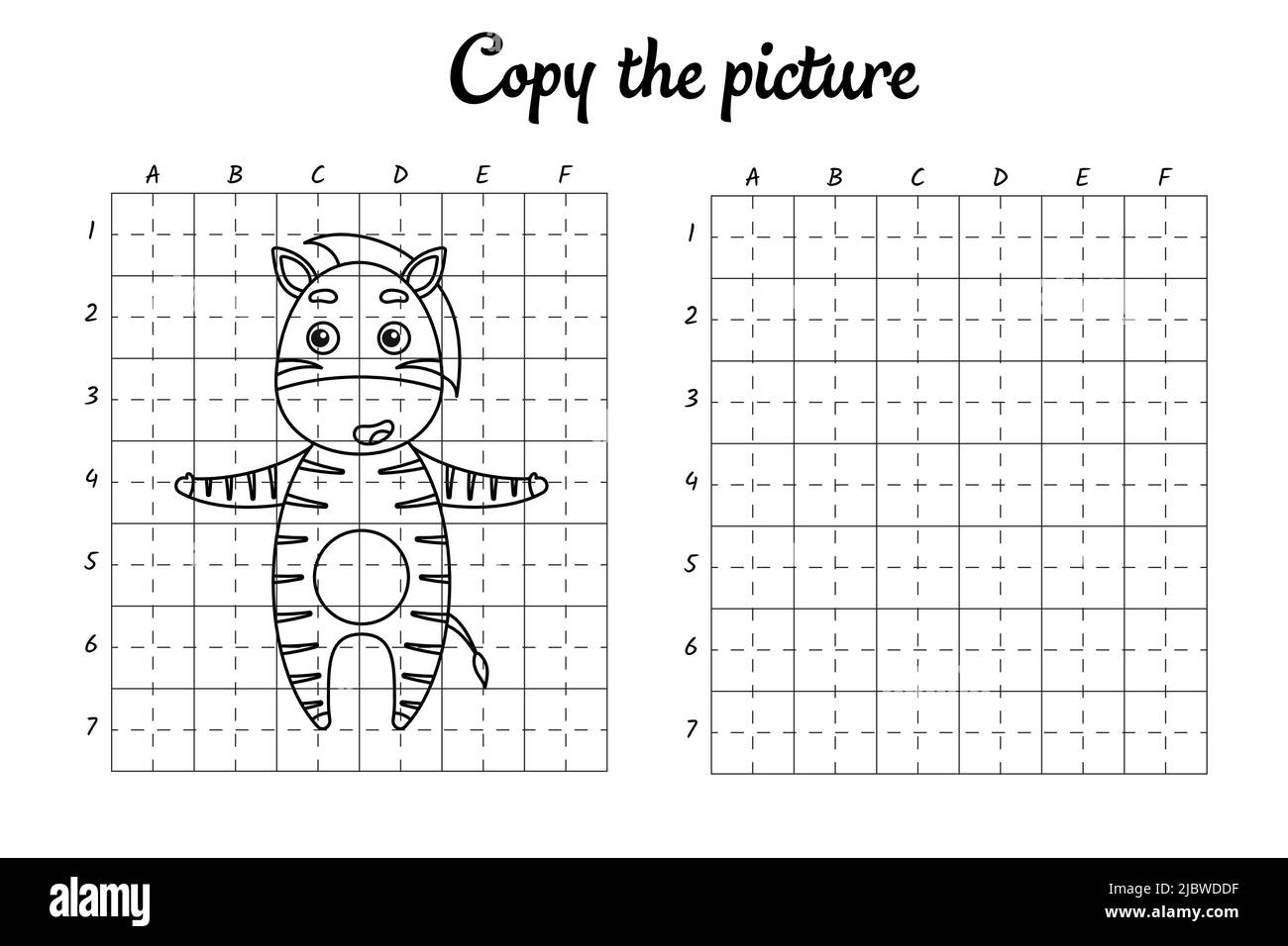 Copiez la photo.Dessiner par grille.Pages de livre de coloriage pour les enfants.Pratique de l'écriture manuscrite, formation aux techniques de dessin.Formation élaboration d'une feuille de travail imprimable. Illustration de Vecteur