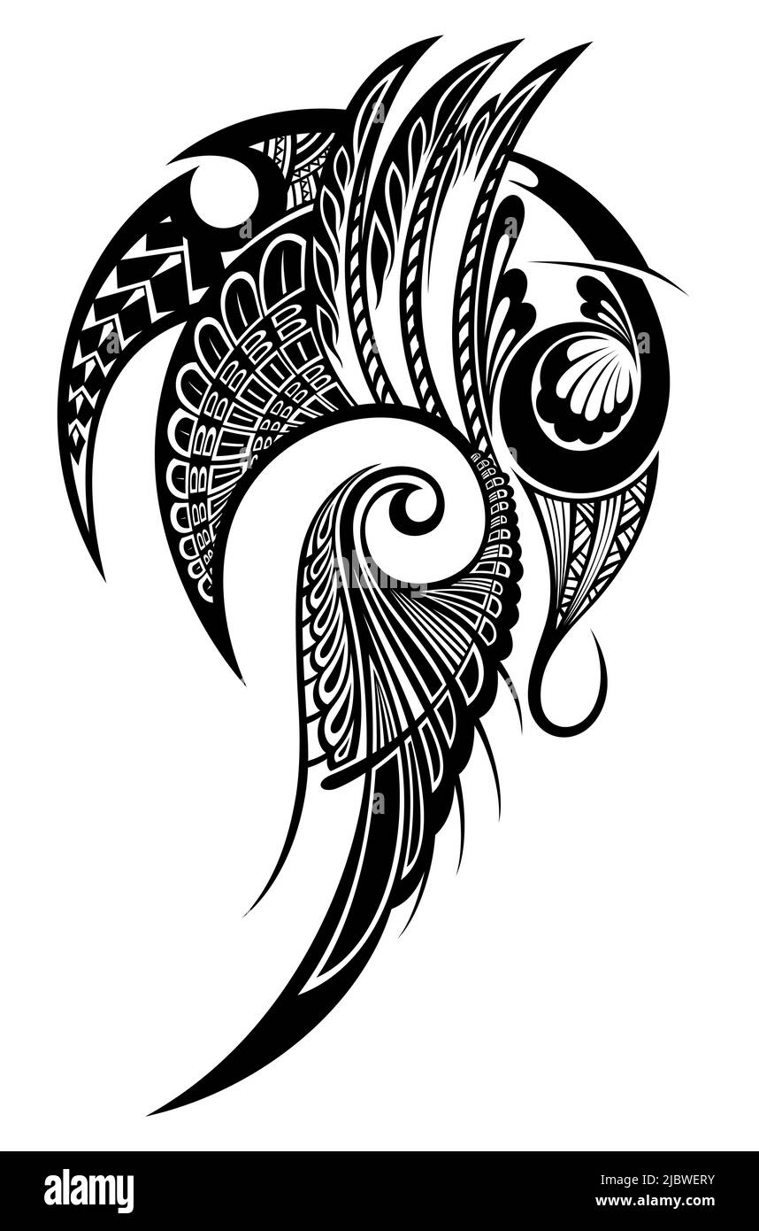 Motif tatouage décoratif de style ethnique sur les épaules et les manches Illustration de Vecteur