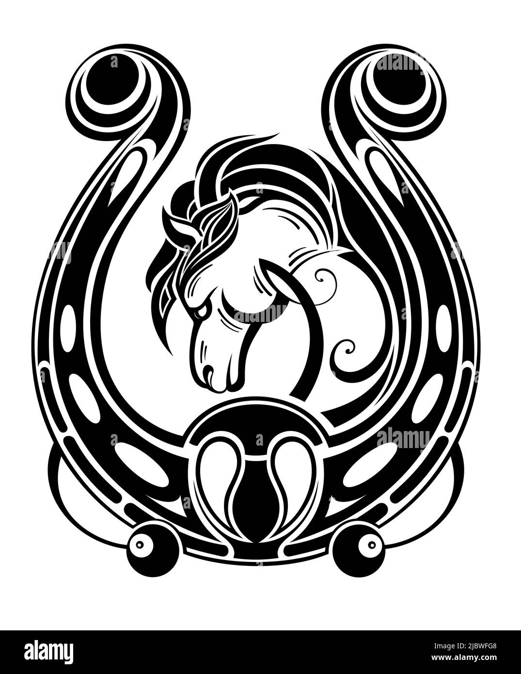 Tête de cheval en fer à cheval. Logo. Icône, emblème. Illustration de Vecteur