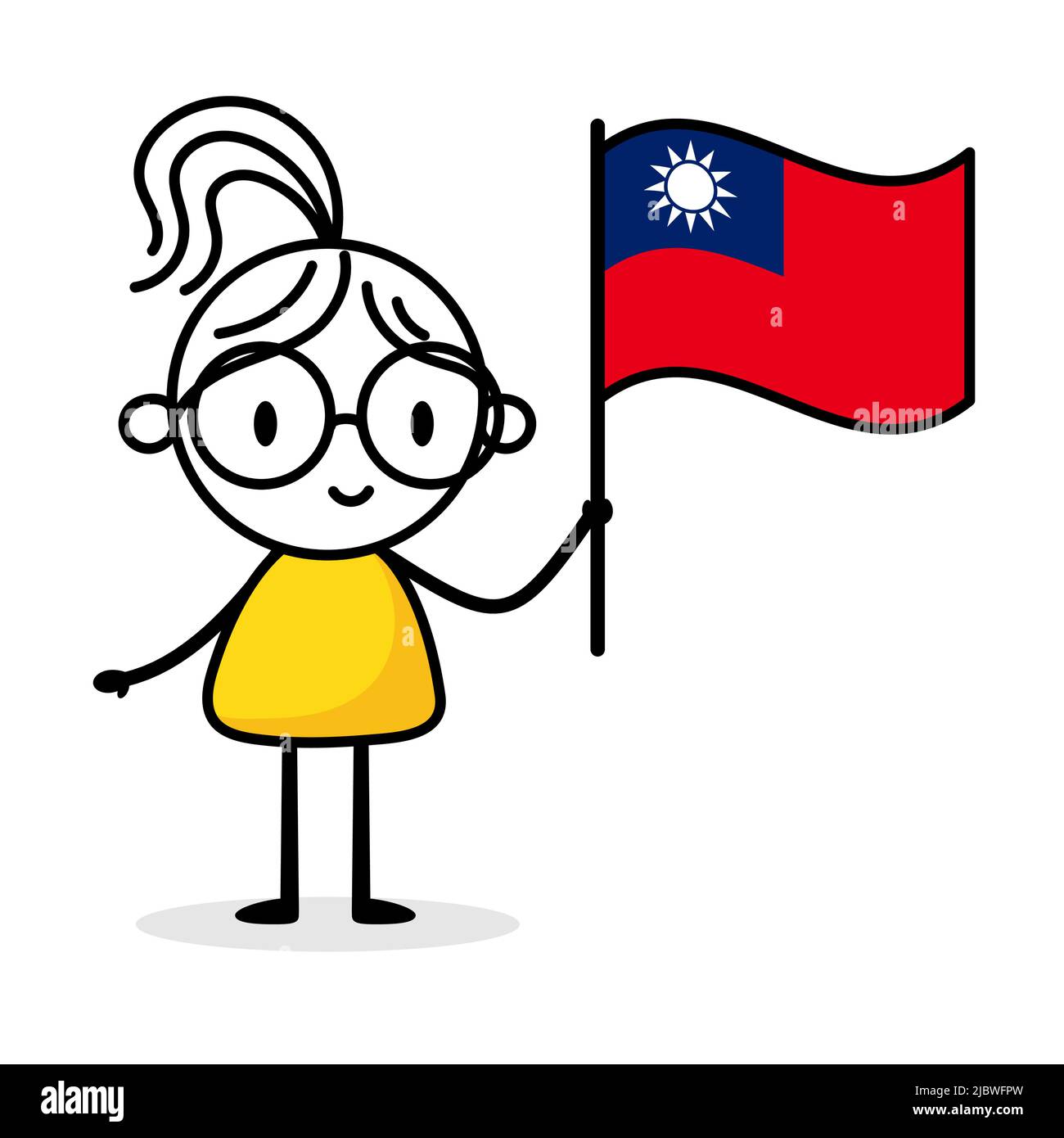 Femme portant le drapeau de Taiwan isolée sur fond blanc. Dessin main Doodle Line art man. Concept de pays. Illustration du stock vectoriel Illustration de Vecteur