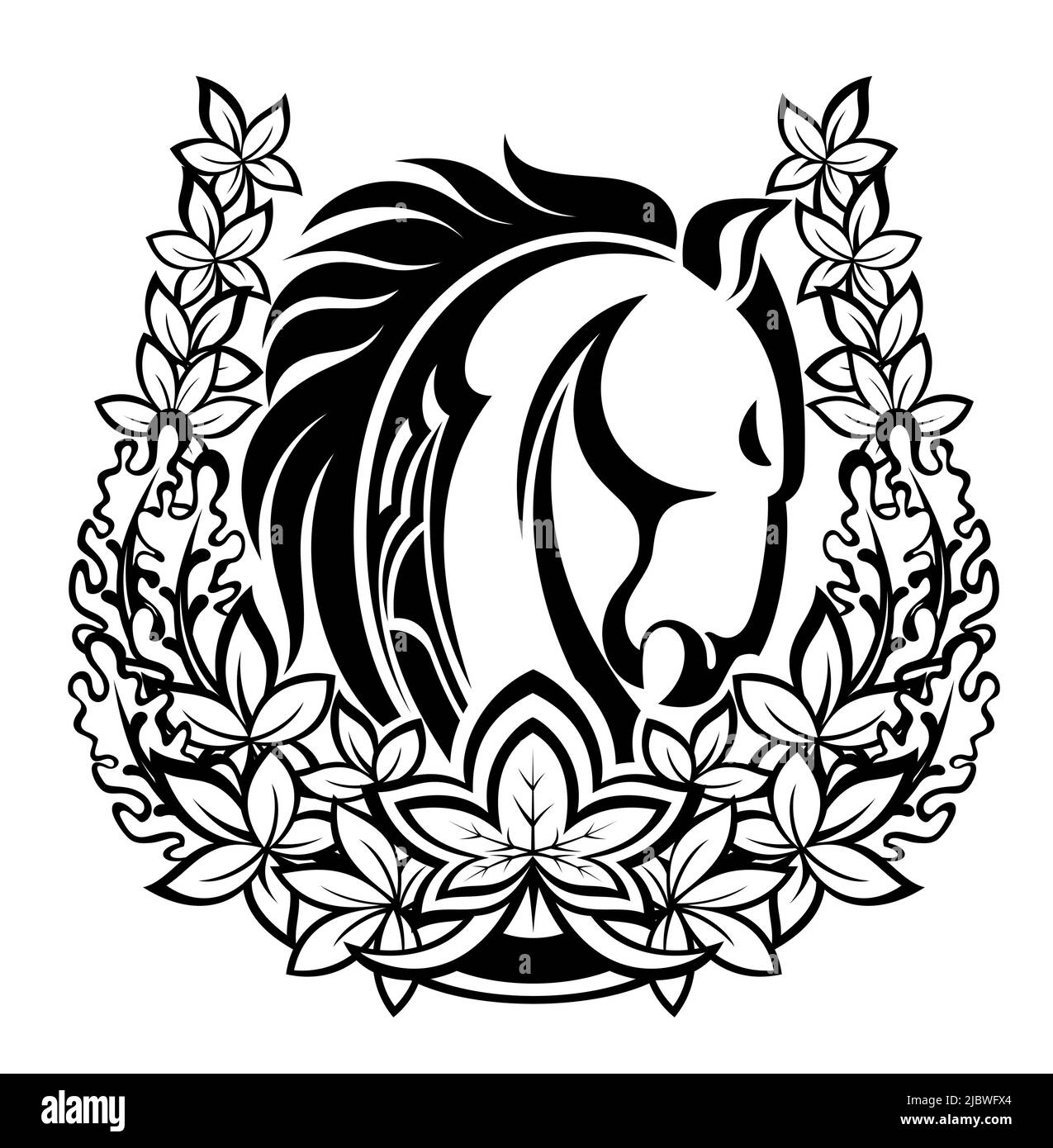 Tête de cheval en fer à cheval. Logo. Icône, emblème. Illustration de Vecteur
