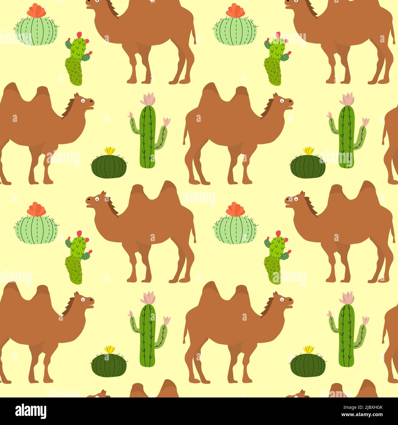 Motif avec cactus et chameaux. Illustration vectorielle sur fond coloré. Illustration de Vecteur