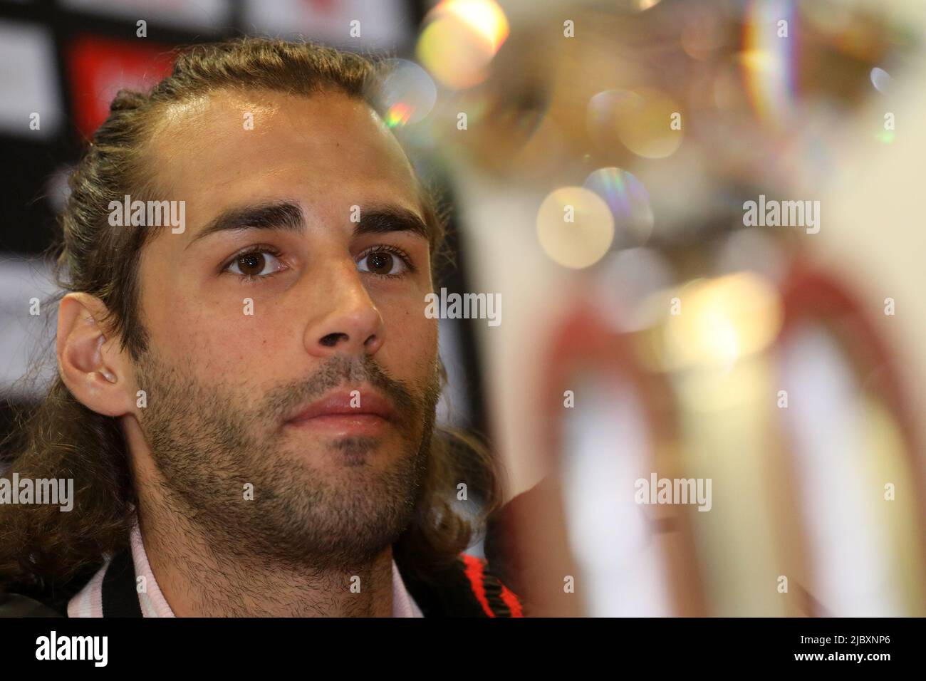 Rome, Italie. 8th juin 2022. Gianmarco Tamberi (ITA) lors de la conférence de presse de la Ligue de diamants Wanda Gala d'or Pietro Mennea au Stadio Olimpico à Rome, Italie sur 8 juin 2022. (Credit image: © Giuseppe Fama/Pacific Press via ZUMA Press Wire) Banque D'Images