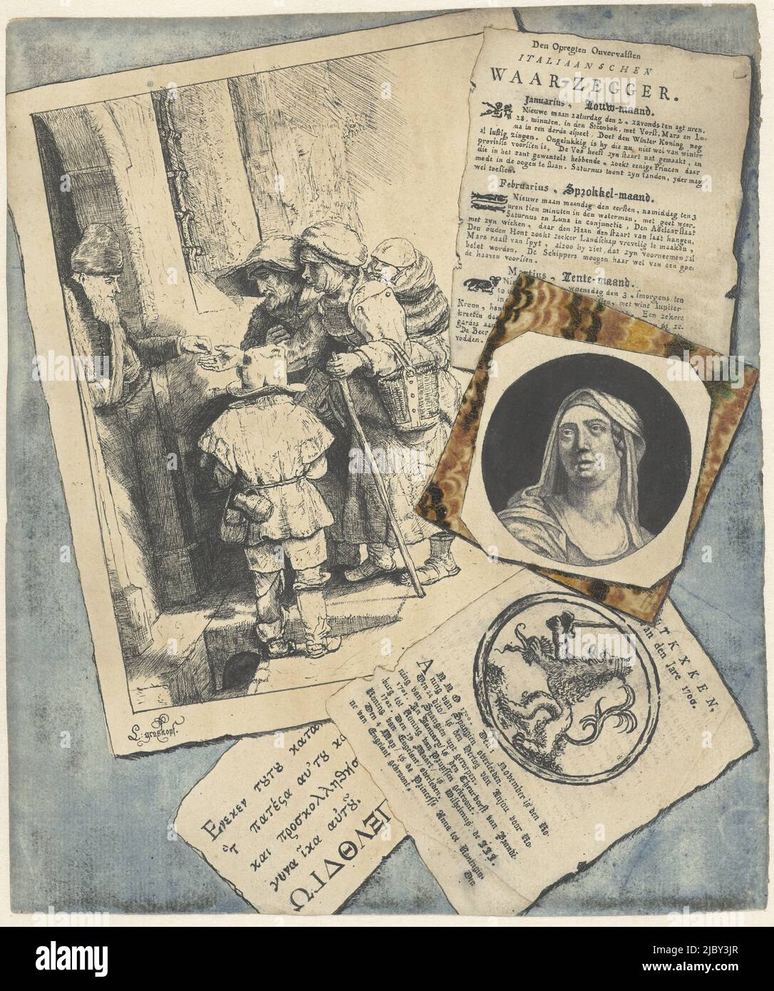 Trompe-l'oeil avec des imprimés et des brochures, L. Groskopf, c. 1746, rapporteur pour avis: L. Groskopf, c. 1746, papier, brosse, stylo, h 244 mm × l 204 mm Banque D'Images