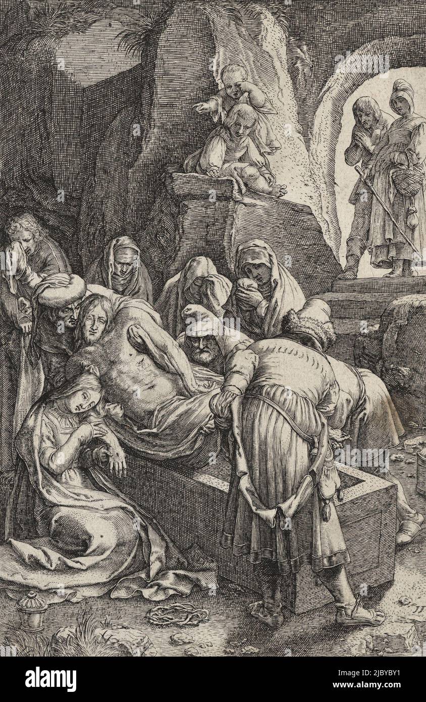 L'Entombment, tiré de la passion du Christ par Hendrik Goltzius (1558–1617) Banque D'Images