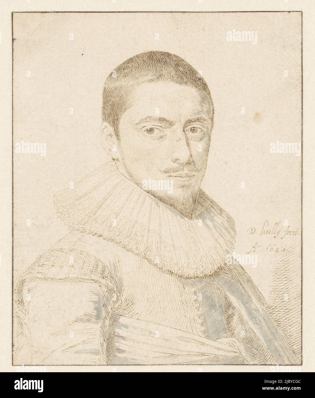Portrait d'un jeune homme, David Bailly, 1624 ans, rapporteur pour avis: David Bailly, (mentionné sur l'objet), 1624, papier, stylo, pinceau, h 139 mm × l 103 mm Banque D'Images