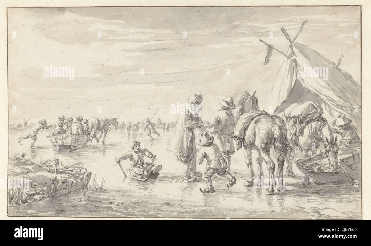 ICE Scene, Barent Gael, 1640 - 1673, rapporteur pour avis: Barent Gael, 1640 - 1673, papier, brosse, h 183 mm × l 302 mm Banque D'Images