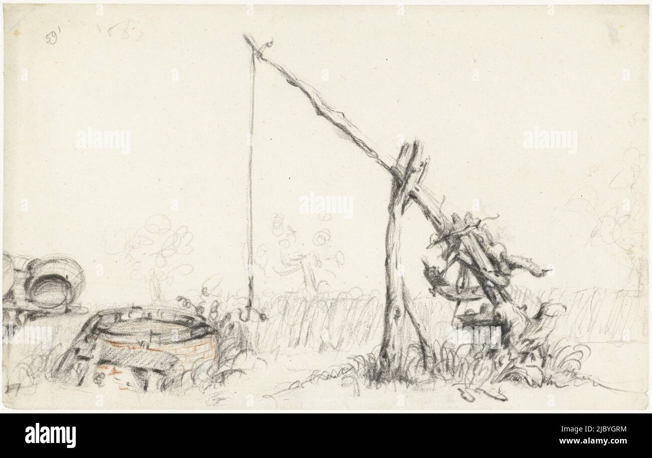 Eh bien dans un paysage, Moses ter Borch, 1660, dessinateur: Moses ter Borch, Zwolle, 1660, papier, h 204 mm × l 325 mm Banque D'Images
