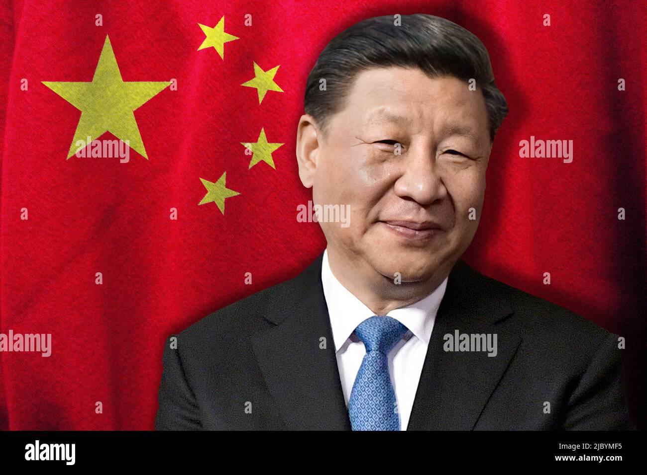 Xi Jinping et le drapeau chinois Banque D'Images