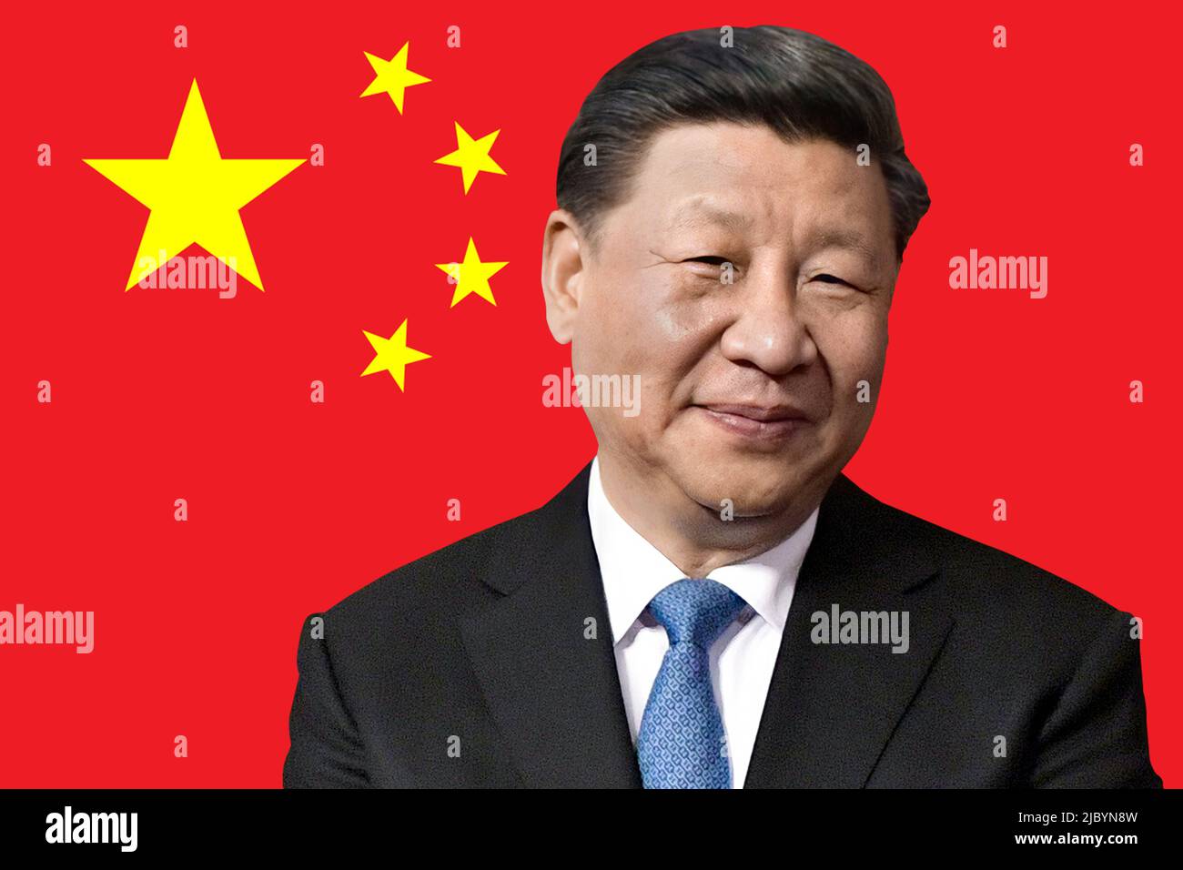 Xi Jinping et le drapeau chinois Banque D'Images
