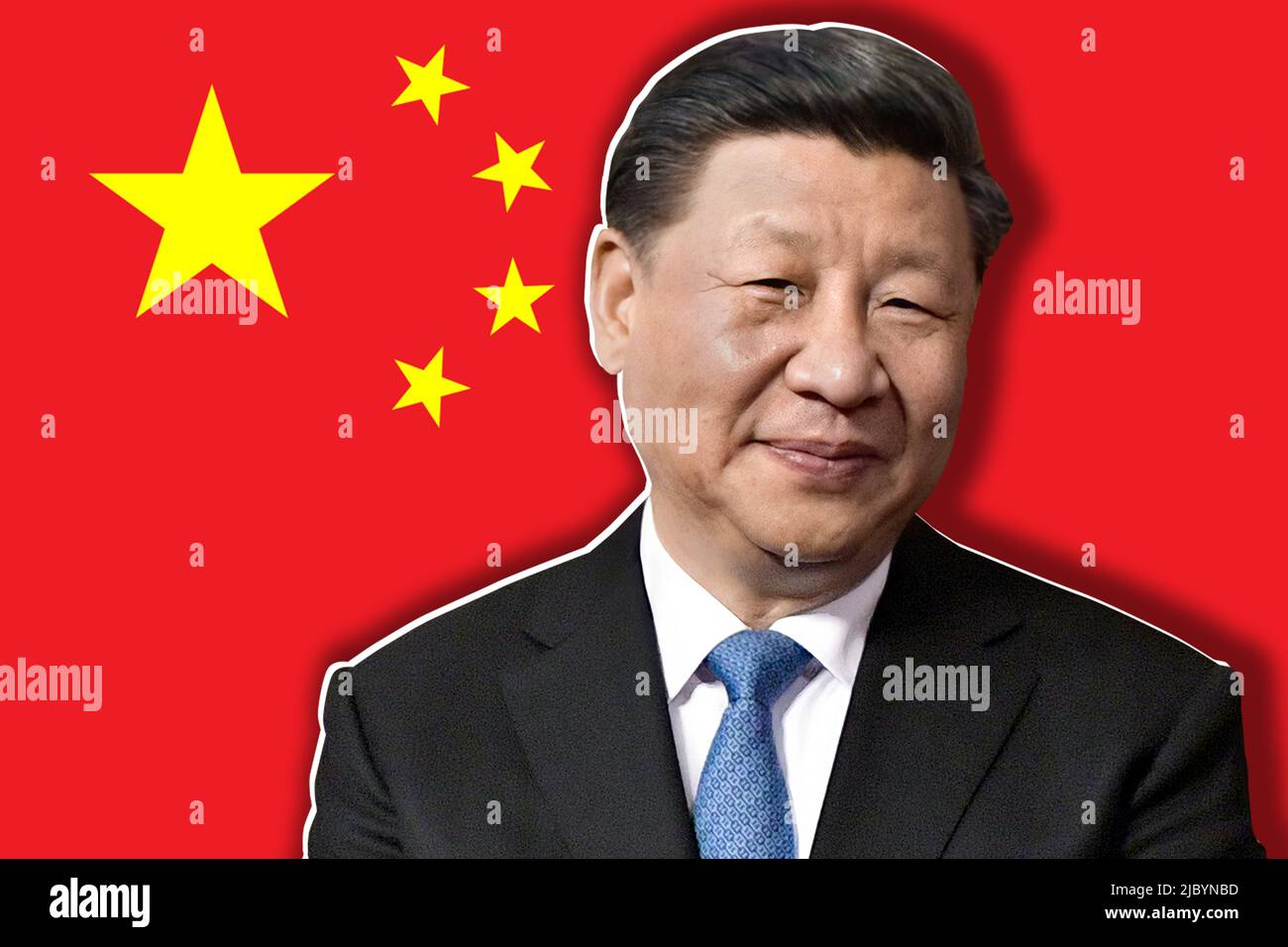 Xi Jinping et le drapeau chinois Banque D'Images