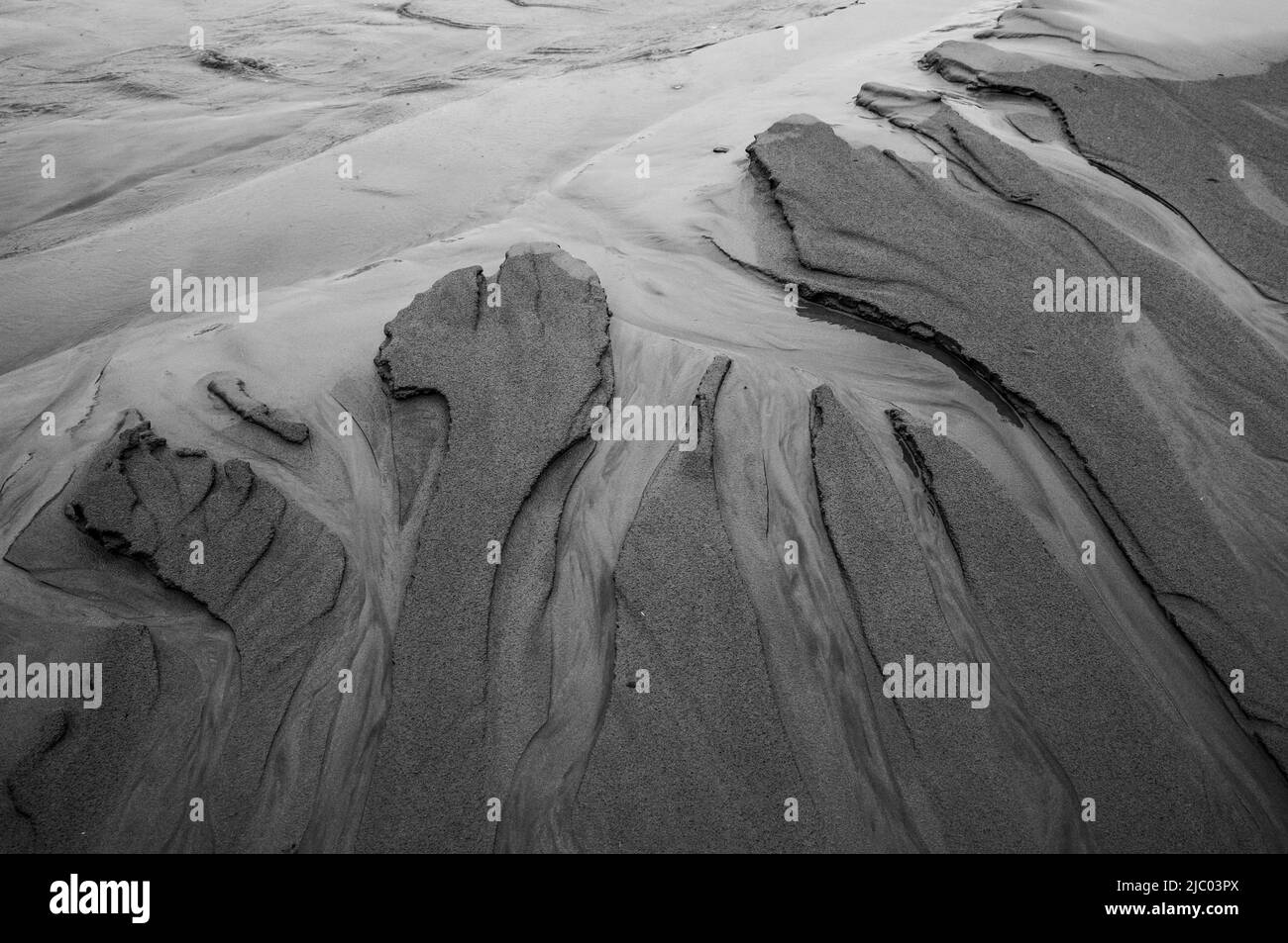 Motifs de sable érodés sur la plage Tonquin, près de Tofino, C.-B., Canada. Banque D'Images