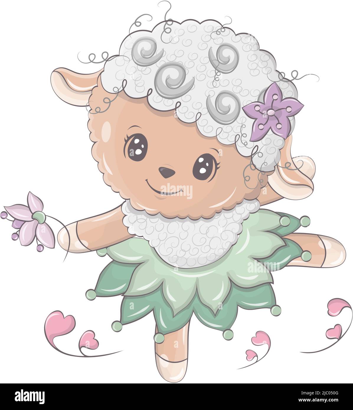 Joli brebis clipart vecteur illumination. Le mouton danse dans une belle robe. Mignon petite illustration de l'agneau pour les enfants, livre de bébé, contes de fées Illustration de Vecteur