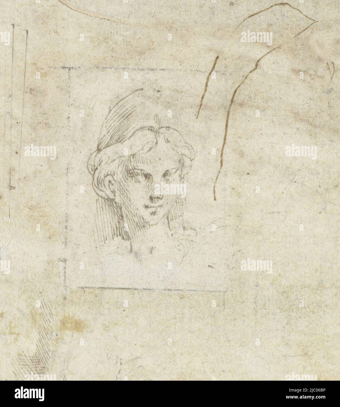 Chef d'une femme portant un casque (Minerva?), dessinateur: Parmigianino, 1530 - 1540, papier, stylo, h 108 mm × l 79 mm Banque D'Images