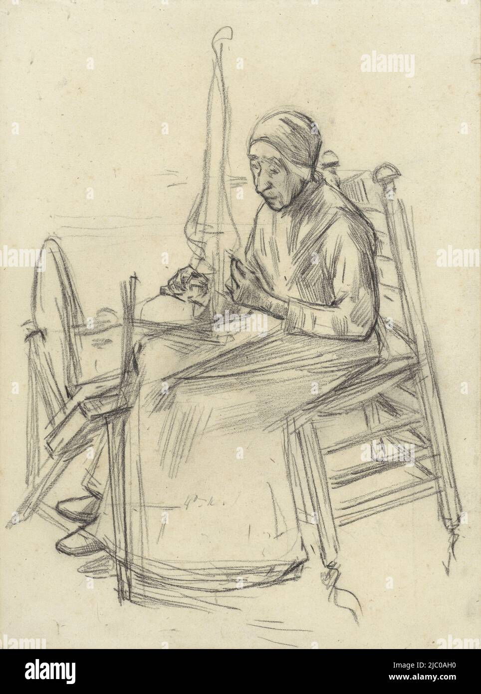 Femme à tourner, dessinateur: Anthon Gerhard Alexander van Rappard, 1868 - 1892, papier, h 307 mm × l 228 mm Banque D'Images