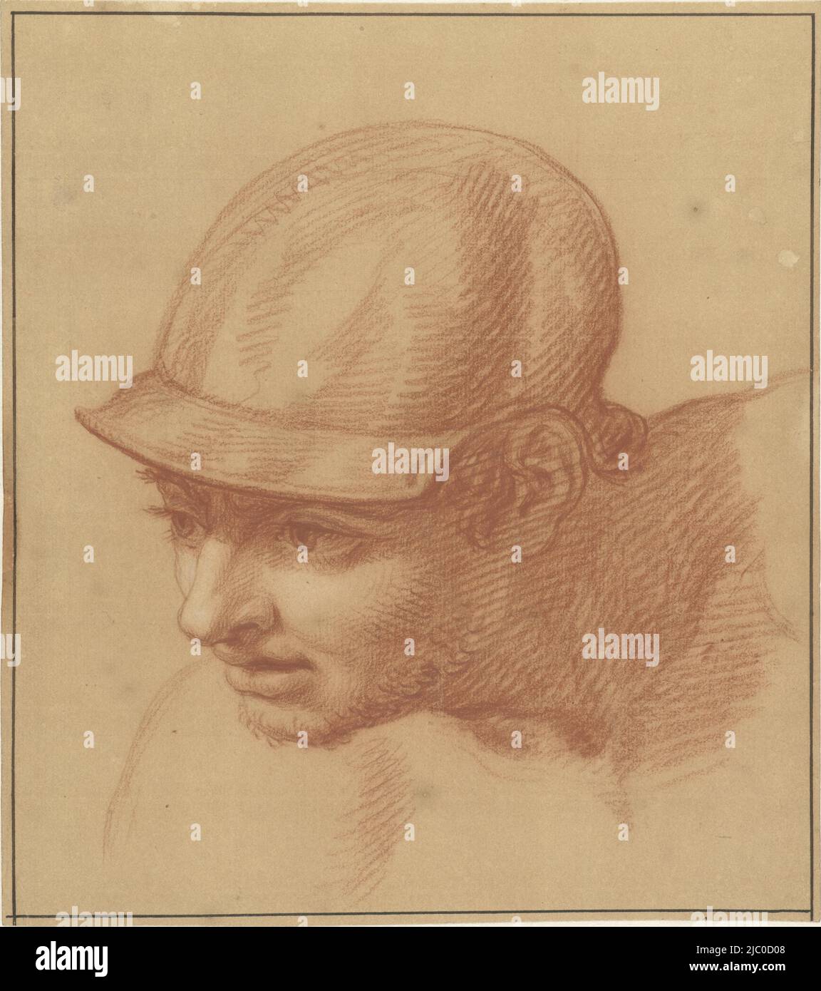 Etude de la tête d'un homme avec casque, trois quarts, à gauche, dessinateur: Isaac Walraven, 1696 - 1765, papier, h 272 mm × l 240 mm Banque D'Images