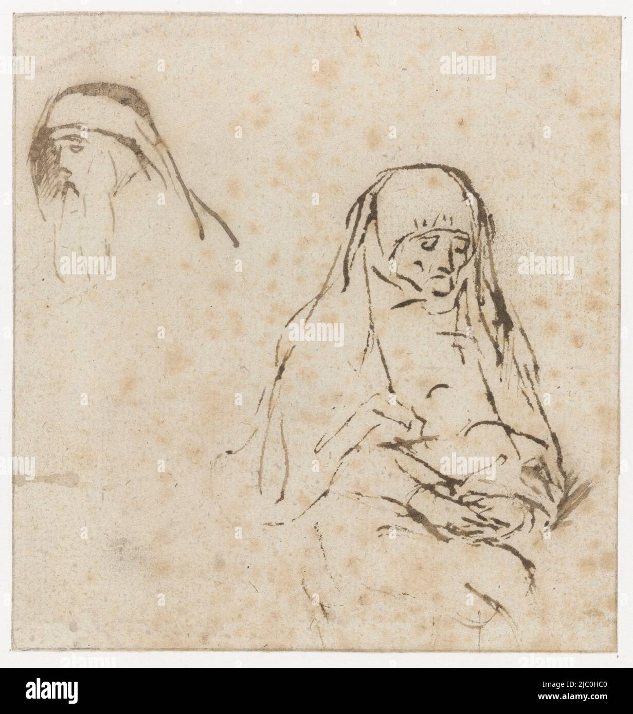 An Old Woman, and the Head of a Man, rapporteur pour avis: Willem Drost, (attribué à), rapporteur pour avis: Rembrandt van Rijn, (rejeté attribution), Amsterdam, c. 1650 - c. 1655, papier, stylo, h 110 mm × l 105 mm Banque D'Images