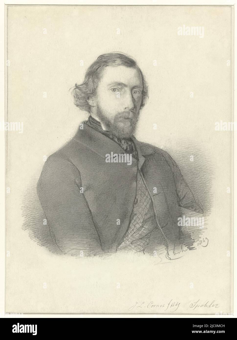 Portrait de Jan Jacob Spohler, dessinateur: Jacobus Ludovicus Cornet, 1849, papier, h 275 mm × l 202 mm Banque D'Images