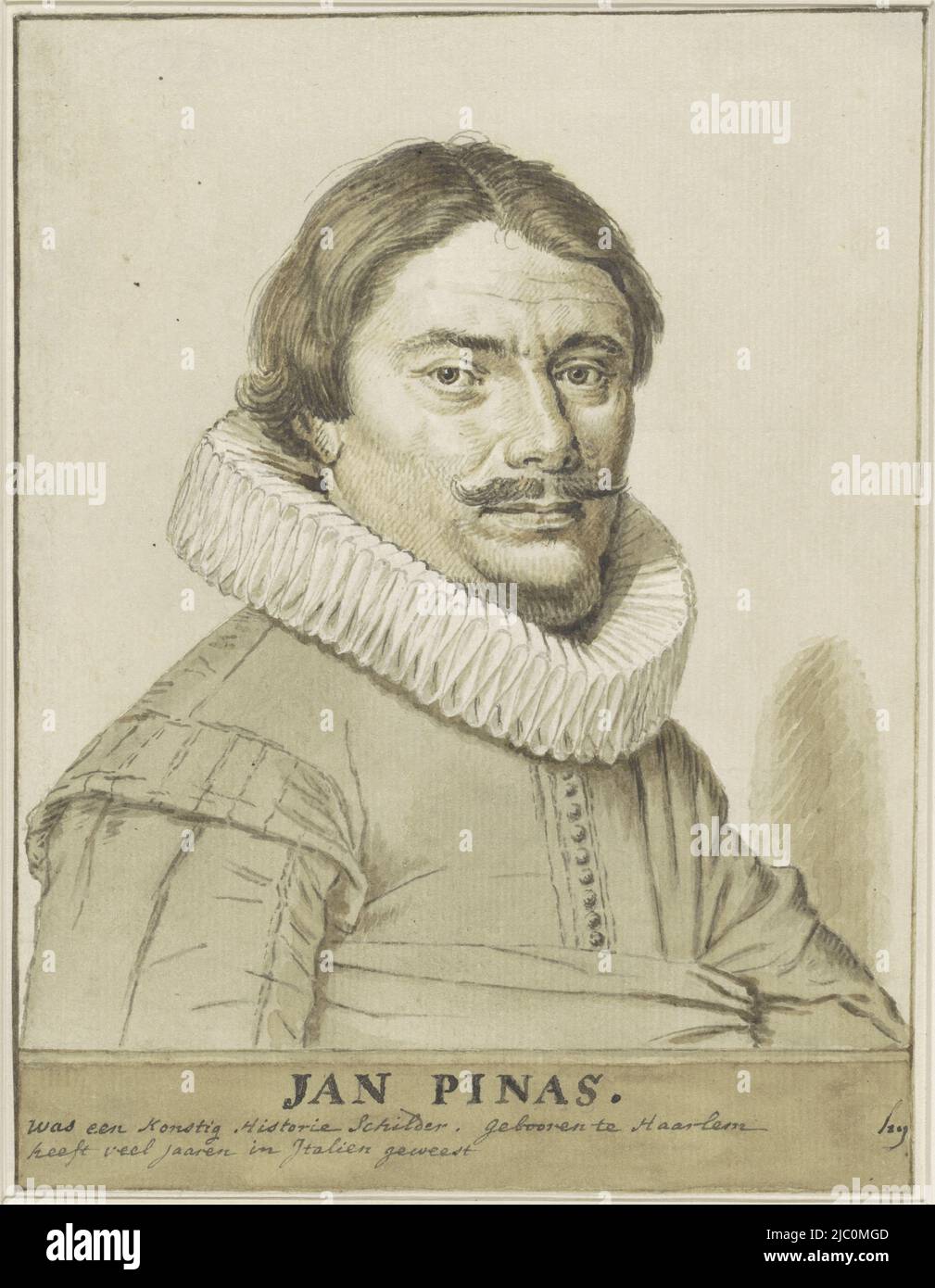 Portrait de Jan Pynas, après: David Bailly, rapporteur pour avis: Anonyme, 1594 - 1707, papier, stylo, brosse, h 176 mm × l 135 mm Banque D'Images