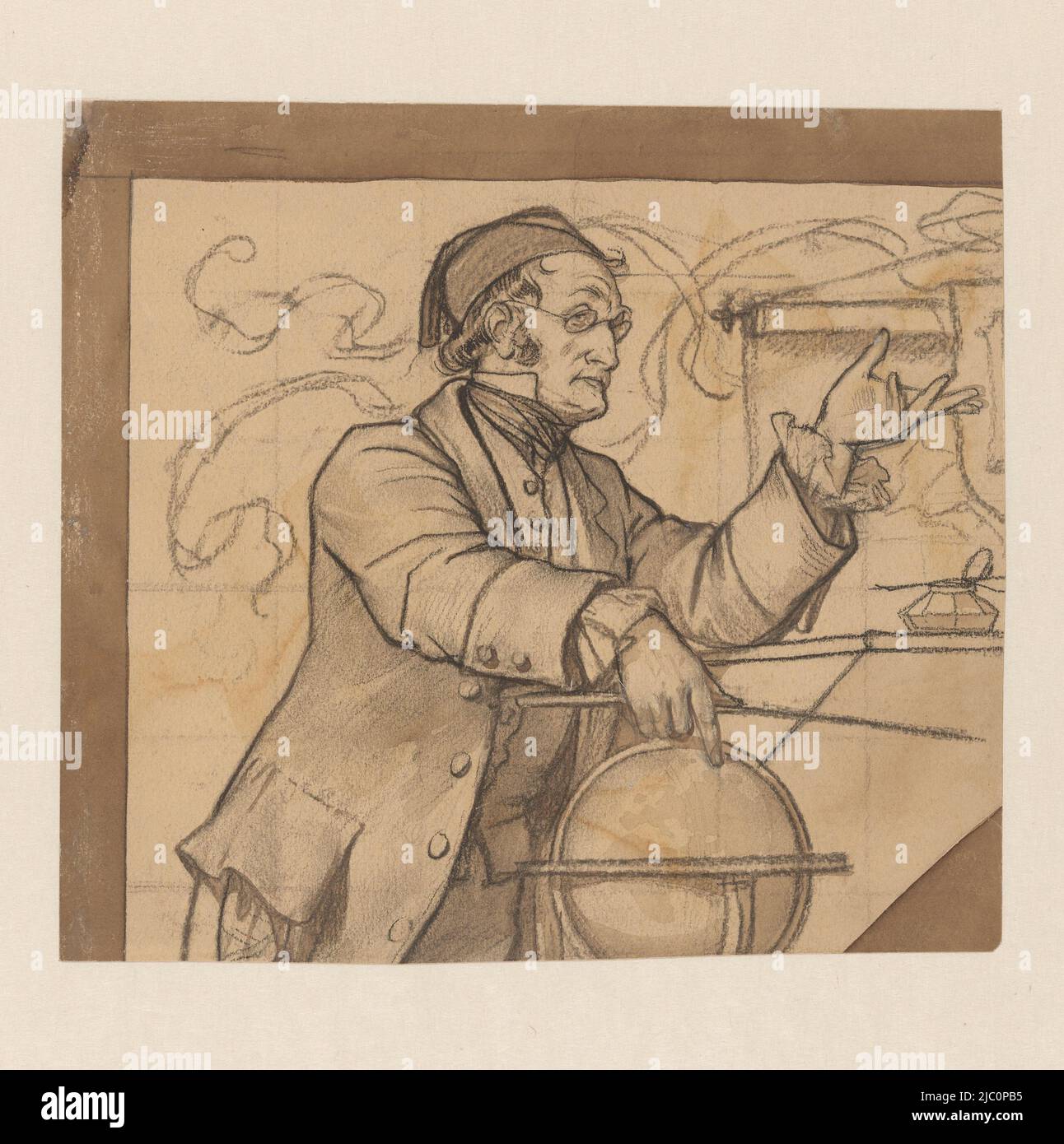 Design pour une peinture, enseignant à un globe, dessinateur: Georg Sturm, 1865 - 1923, papier, pinceau, h 253 mm × l 277 mm Banque D'Images