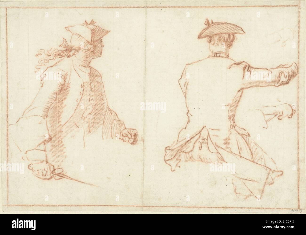 Deux études équestres sur une feuille, l'une vue du côté avec une épée dans la main, l'autre vue de l'arrière, la main droite vers le haut., deux études équestres, dessinateur: Cornelis Troost, 1706 - 1750, papier, h 196 mm × l 284 mm Banque D'Images Deux études équestres sur une feuille, l'une vue du côté avec une épée dans la main, l'autre vue de l'arrière, la main droite vers le haut., deux études équestres, dessinateur: Cornelis Troost, 1706 - 1750, papier, h 196 mm × l 284 mm Banque D'Images
